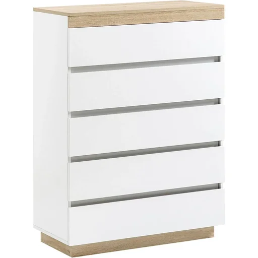 "Kommode mit 5 Schubladen - Weiß/Eiche - 80 x 40 x 109 cm image"