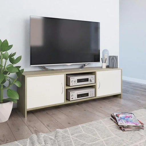"TV-Schrank 120x30x37,5 cm weiß und Sonoma-Eiche image"