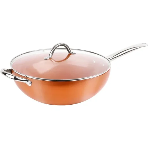 "Aliminum Wok-Pfanne mit Deckel - Kupfer - 28CM image"