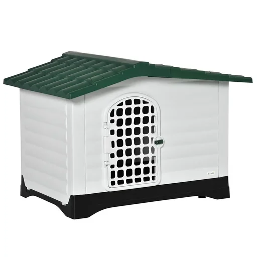 "Outdoor Hundehütte Hundehaus Haustierzubehör Hundezubehör Tierbedarf mit Dachluke Tor Unterschlupf für mittelgroße Hunde image"