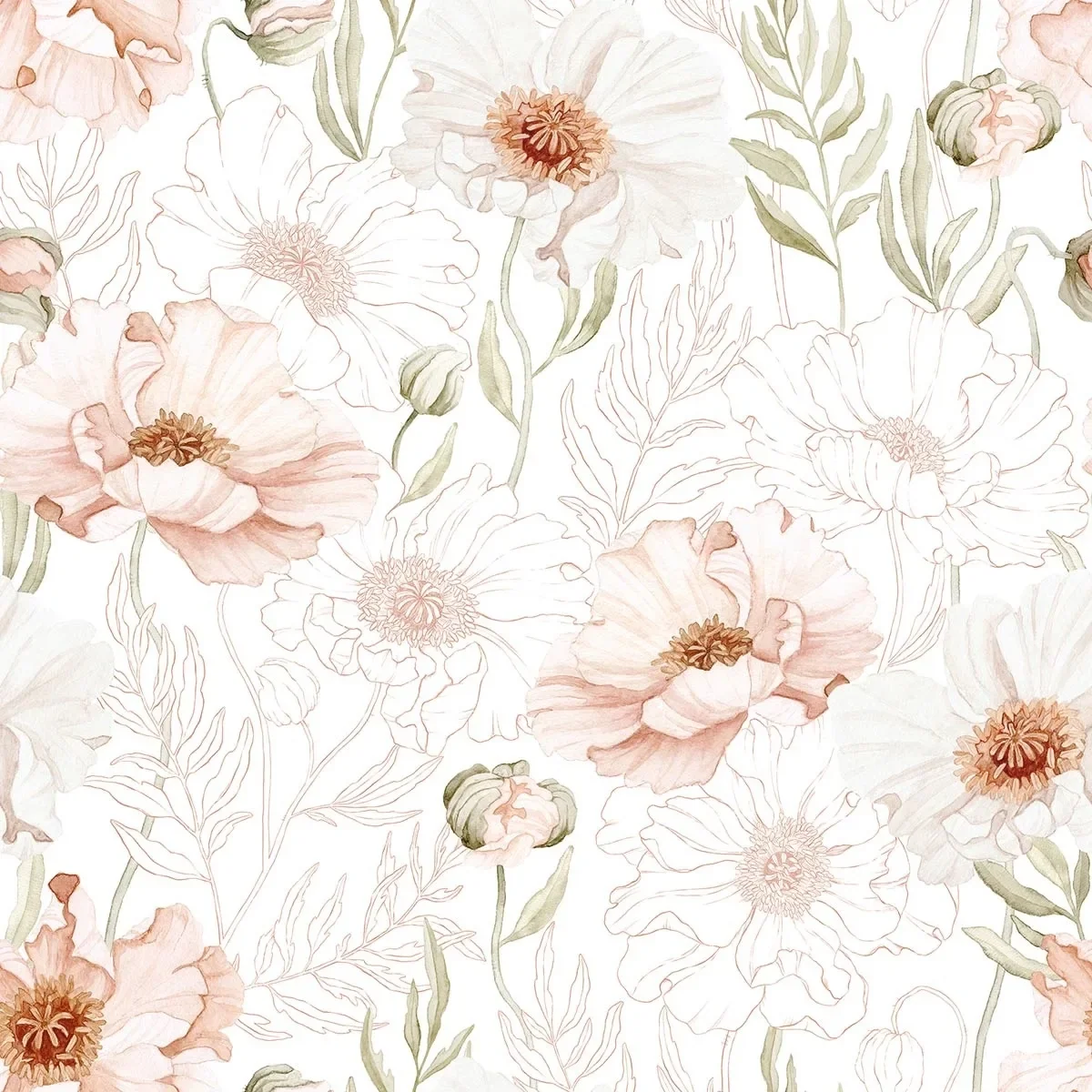 "Lilipinso Tapete, Kinderzimmer Wandgestaltung, Panorama, Rosa Mohnblumen 50 cm x 10 m image"