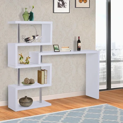 "Bartisch-Regal Combi Stehtisch Tresentisch mit 4 Ablagefläche Multi-Winkel-Platzierung Drehbar Weiß 175x30x164,5 cm image"