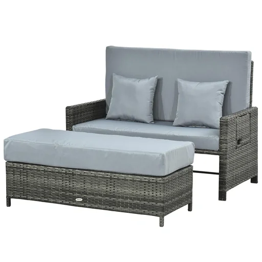 "Polyrattan Lounge-Sofa Gartensofa Gartenliege 2-Sitzer mit Kissen Hocker Grau image"