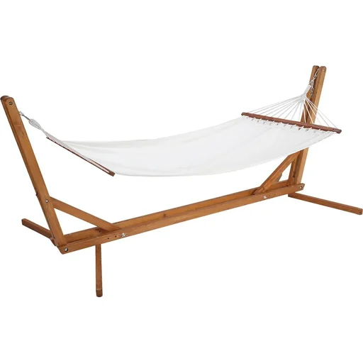 "Hängematte mit Gestell - Kiefernholz - Weiß/Teak - 388 x 152 x 89 cm image"