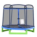 Kinder Trampolin mit Sicherheitsnetz Indoortrampolin Fitnesstrampolin für 3-12 Jahre Kinder bis 80 kg Stahl Blau+Grün 21