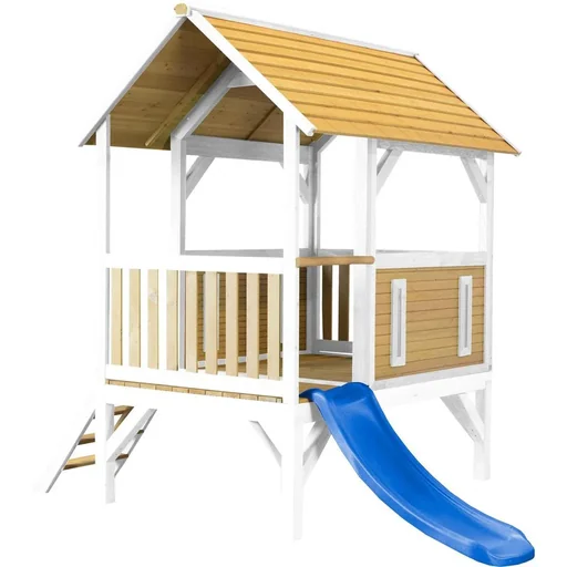 "Akela Spielhaus Braun/Weiß - Blaue Rutsche image"