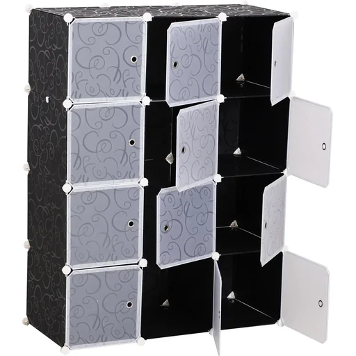 "Kleiderschrank Garderobe Garderobenschrank Regalsystem mit Kleiderstange 2+6 Würfel aus PP Schwarz+Weiß 111x47x145 cm image"