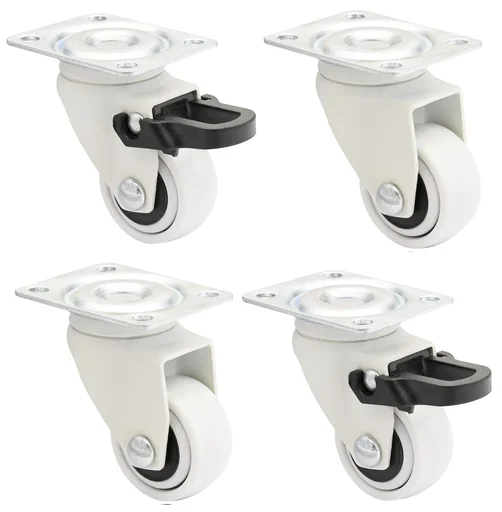 "Design 3C Lenkrollen 4 teiliges Set - Ø 25 mm, soft, weiß, 2 Rollen mit & 2 ohne Feststeller, Tragkraft 12 kg / Rolle image"