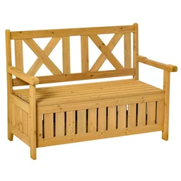 2-Sitzer Sitzbank mit Stauraum Gartenbank Holzbank Bank mit Armlehnen Massivholz