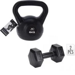 "Kettlebell - 6KG und 2 Stück Kurzhantel - 2x 2KG - Schwarz image"