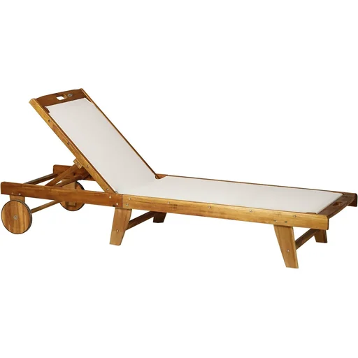"Sonnenliege Relaxliege Gartenliege verstellbar Akazienholz Textil Natur 198 x 60 x H87/80/69/45 cm image"