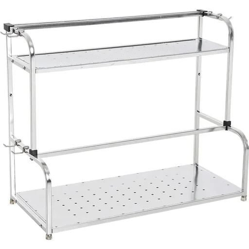 "Küchenregal Standregal Wandregale 2 Ablagen mit 6 Haken Multifunktions Edelstahl Silber L50 x B22 x H42cm image"