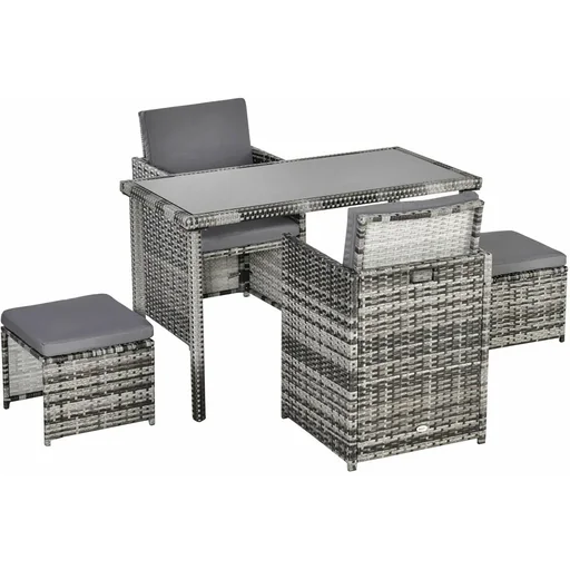 "Polyrattan Sitzgruppe Essgruppe Gartenset Garnitur 11 tlg. mit Kissen, Grau image"
