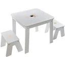 Kindertisch mit 2 Hockern - Weiß - 57x57x51 cm