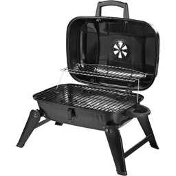 Folding charcoal grill, freestanding grill, portable tabletop BBQ, metal, black 59 x 43 x