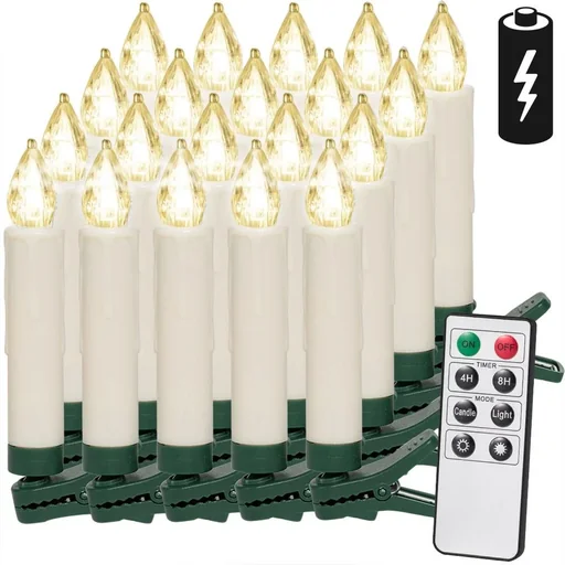 "LED-Weihnachtsbaumkerzen 20 Stück Weihnachtsbaumbeleuchtung - Warmweiß - inkl. Fernbedienung mit Timer und 20 Batterien image"