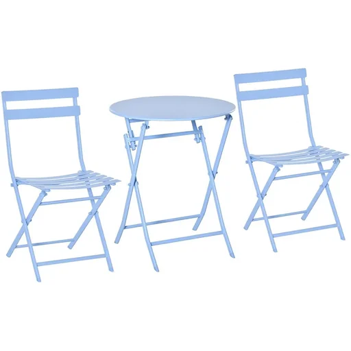 "3-tlg. Gartenset Garnitur Bistrotisch mit 2 Stühlen für Hof Garten klappbar Hellblau image"