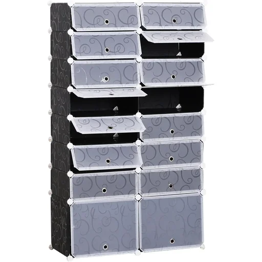 "Garderobe Schuhschrank DIY Schuhregal Regalsystem Garderobenschrank 16 Würfel aus PP Schwarz + Weiß 95 x3 7 x 160 cm image"