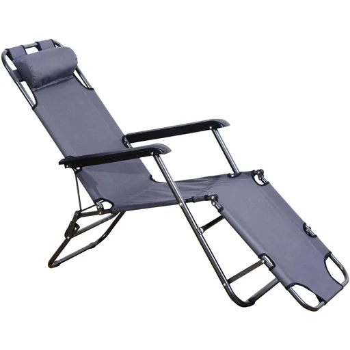 "Sonnenliege Strandliege Gartenliege Relaxliege klappbar mit Kissen Strand Metall + Oxfordstoff Grau 135 x 60 x 89 cm image"