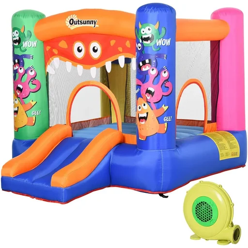 "Aufblasbare Hüpfburg mit Rutsche für 2 Kinder Burg Springburg mit Gebläse Spielburg Spielhaus für 3-8 Jahre Kindergarten image"