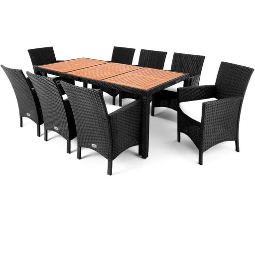 "Polyrattan-Sitzgarnitur Palermo 17-teilig - Schwarzes Akazienholz image"