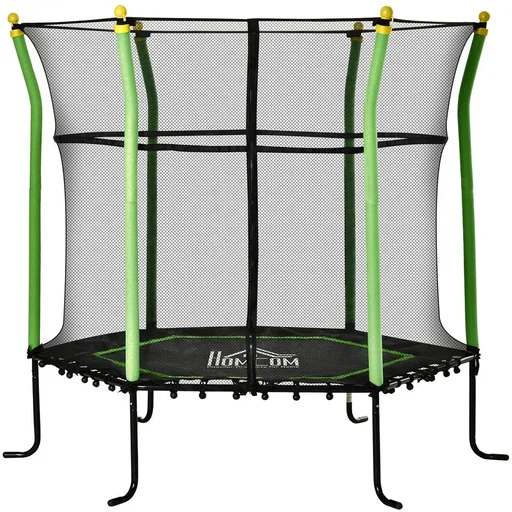 "Trampolin für Kinder mit Sicherheitsnetz Stahl grün 163,5H cm bis zu 60 kg image"