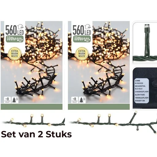 "2x Weihnachtsbaum Lichter 11 Meter Warm Weiß - 560LED für Innen und Außen image"