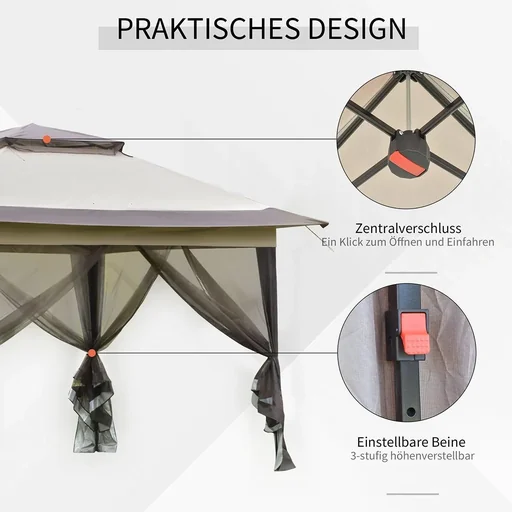 "Pavillon, Pergola mit einstellbarem Stoffdach, Partyzelt, Überdachung, Polyester, Beige, 300 x 280 x 238 cm image"