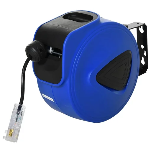 "Kabeltrommel 20 m+1.3 m Leitung Automatik Kabelaufroller Outdoor Aufroll stromkabel drehbar Wandhalterung, PP, Gummi, Me image"