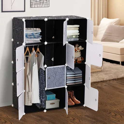 "Kleiderschrank DIY Garderobe Regalsystem Steckregal Würfel Garderobenschrank mit Kleiderstange 2 + 6 Fächer image"