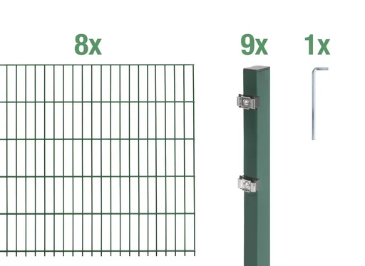 "Doppelstabmattenzaun Komplettset, grün, Höhe 160 cm, Länge 16 m image"