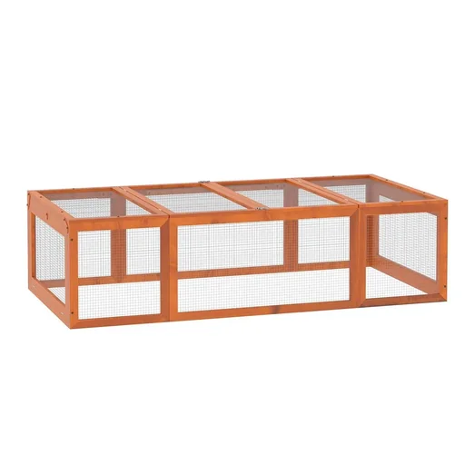 "Zwergkaninchenstall mit Freilaufgehege, Kleintierstall, Massivholz, Multifunktional, Orange, 180 x 90 x 48 cm image"
