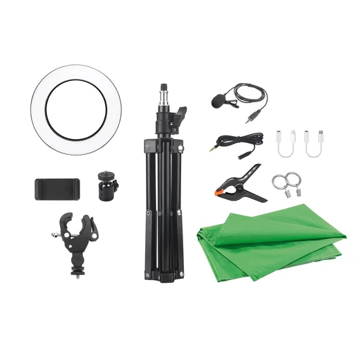 "MyStudio Studio Kit mit Green Screen, Stativ mit Smartphone-Halterung, Mikrofon und Videoleuchte image"