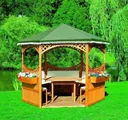 Pavillon "Palma" mit grünem Foliendach+Möbeln
