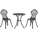 Bistroset 3-tlg. Gartenset aus Aluminiumguss Balkonset Bistrotisch mit 2 Stühlen Gartenmöbel Schwarz