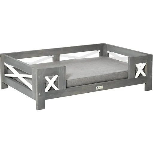 "Hundebett mit Kissen für kleine Hunde weich gepolstert waschbarer Bezug Kiefernholz 80 x 55 x 23 cm image"