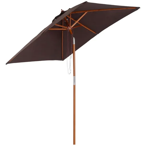 "Sonnenschirm Knickbarer Gartenschirm Strandschirm 3-stufig einstellbar Tannenholz+Polyester Kaffee 200 x 150 x 230 cm image"