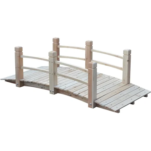 "Gartenbrücke Holzbrücke Holzsteg Teichbrücke Zierbrücke mit Geländer bis 180 kg Tannenholz Natur 152,5 x 67 x 48 cm image"
