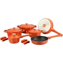 14-teiliges Kochgeschirrset - 4 abnehmbare Griffe - Orange
