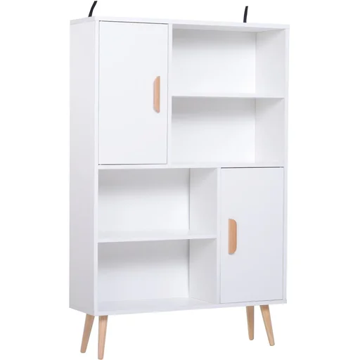 "Standregal Bücherregal mit 8 Fächern 100 kg Belastbarkeit Kiefernholz Weiß 80 x 23,5 x 123 cm image"