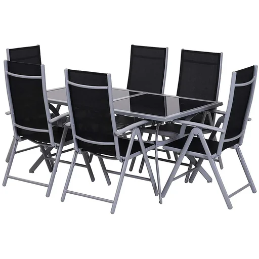 "Alu Gartentischset mit schwarzer Glasplatte klappbar, mit 6 Stühlen image"