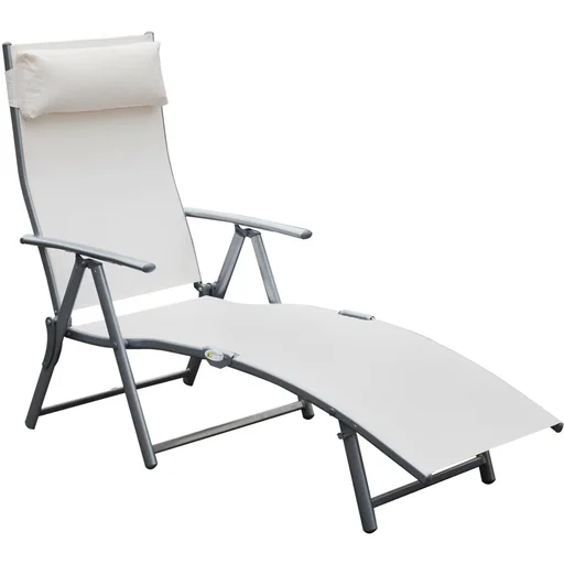 "Sonnenliege Strandliege Relaxliege klappbar mit Kissen Cremeweiß 137 x 63,5 x 100,5 cm image"