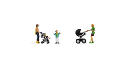 Mütter mit Kindern, 4 Figuren, 2 Kinderwagen
