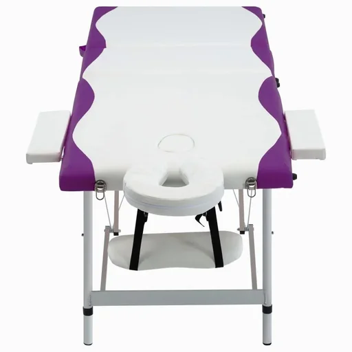 "Klappbarer Massagetisch 3 Zonen Aluminium weiß und lila image"