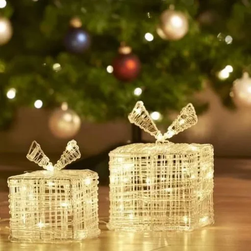 "SET aus 2 Geschenkboxen - 2 verschiedene Größen - 15 und 20 cm hoch - 30 und 40 LED image"