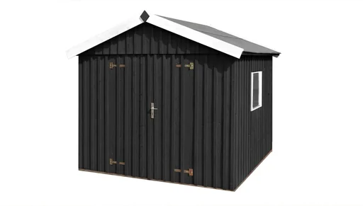 "Schwedenhaus Gr. 3, L x B x H 277 x 286 x 230 cm, sägerauh, anthrazit, breite Doppeltür und Fenster image"