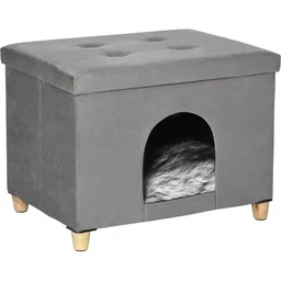 2-in1 Katzenhaus und Ottomane - Grau - 60 x 45 x 44,5 cm
