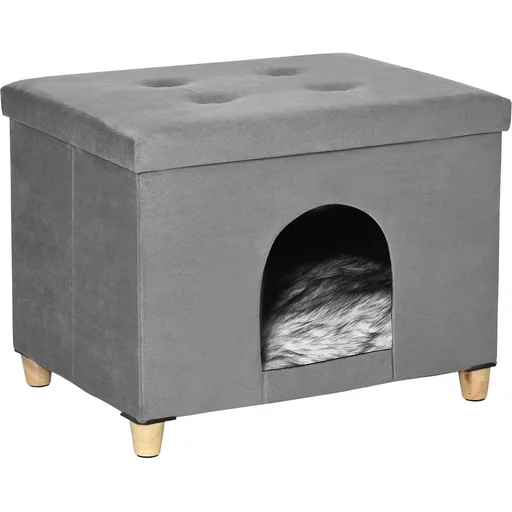 "2-in1 Katzenhaus und Ottomane - Grau - 60 x 45 x 44,5 cm image"