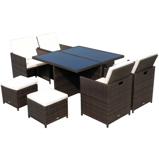 "Polyrattan Sitzgruppe Essgruppe 21 tlg, mit Kissen Alu Braun image"