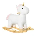 2-IN-1 Schaukelpferd mit Räder Einhorn-Design Plüsch Schaukeltier Babyschaukel Spielzeug für 36-72 Monaten Kinder Weiß 6